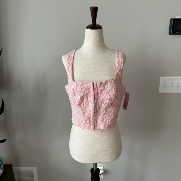 NWT! Wild Fable Light Pink Floral Pattern Corset Crop Top with Smocked Back - Picture 2 of 11